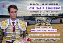 José María Trigueros realizará su primer tentadero como matador de toros en la Finca del maestro Julio Aparicio con el Club Taurino de Cieza como testigo.