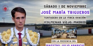 José María Trigueros realizará su primer tentadero como matador de toros en la Finca del maestro Julio Aparicio con el Club Taurino de Cieza como testigo.